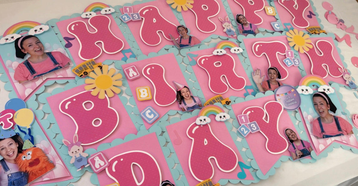 Pink and Blue Bubblegum Happy Birthday Banner