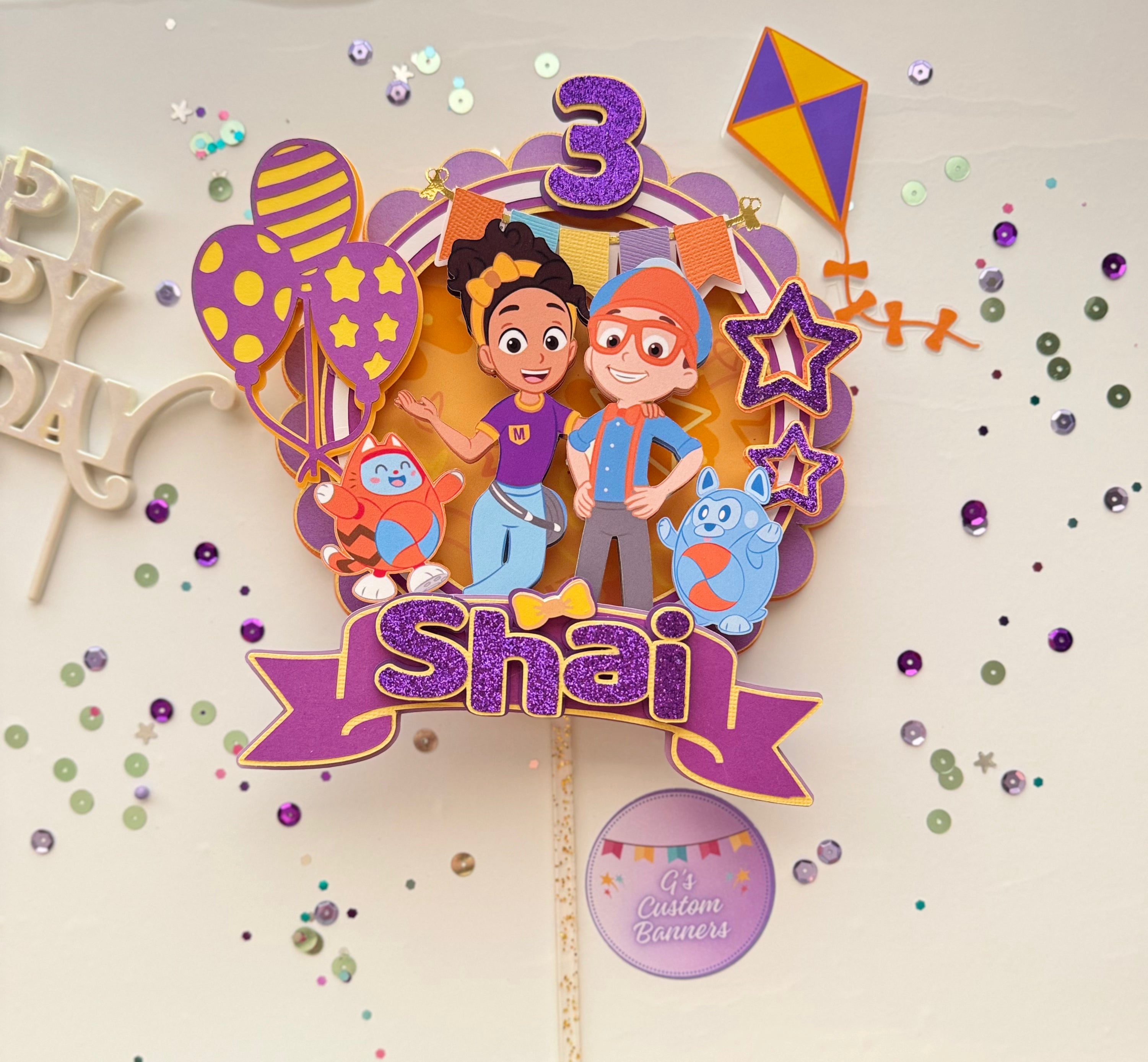 Bright Blue and Orange Cake Topper